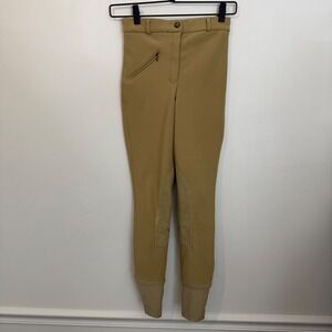 Equine Couture Tan Ribbed Equestrian Breeches Knee Patch Riding Pants Womens